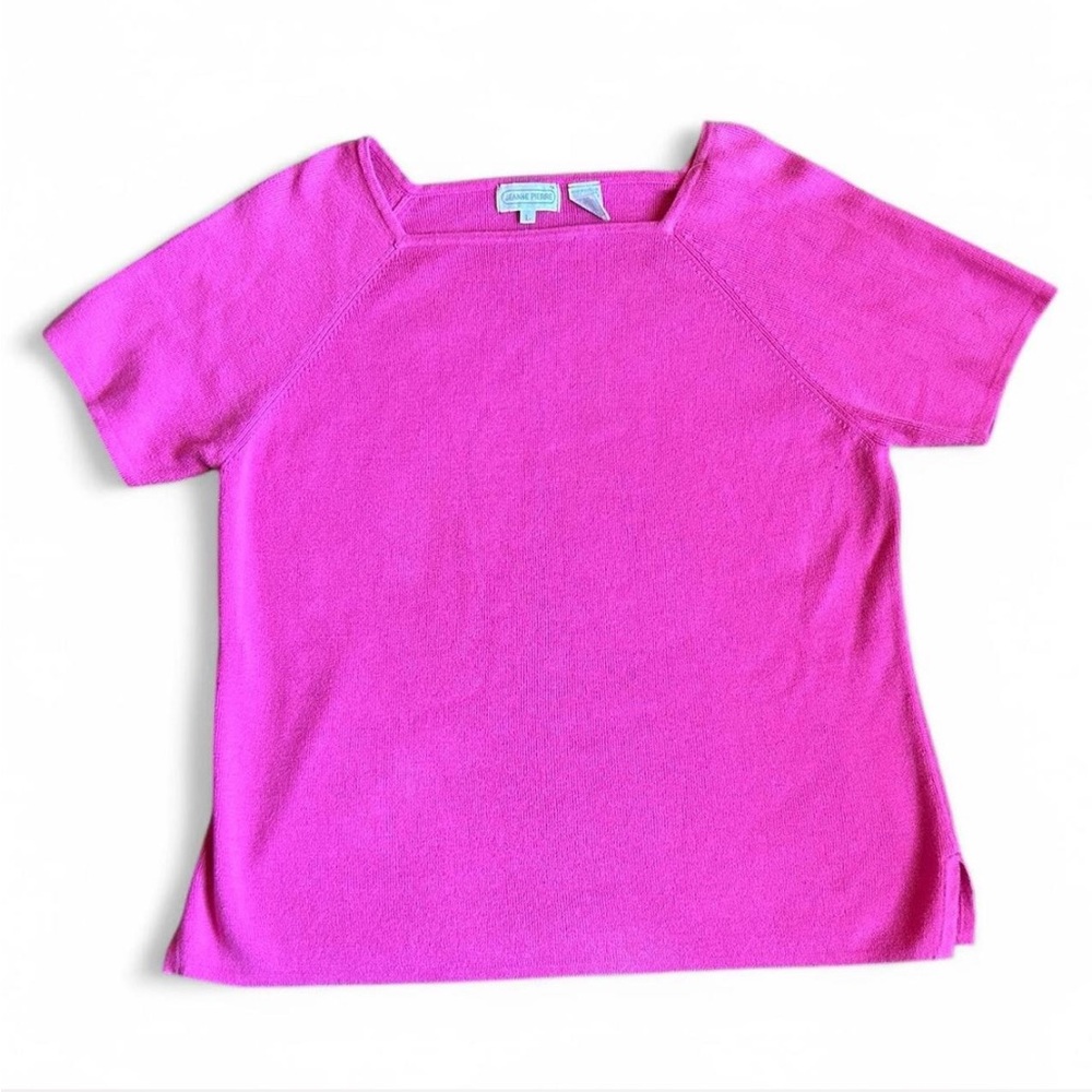 Vtg Jeanne Pierre Pink Knit Blouse Short Sleeve